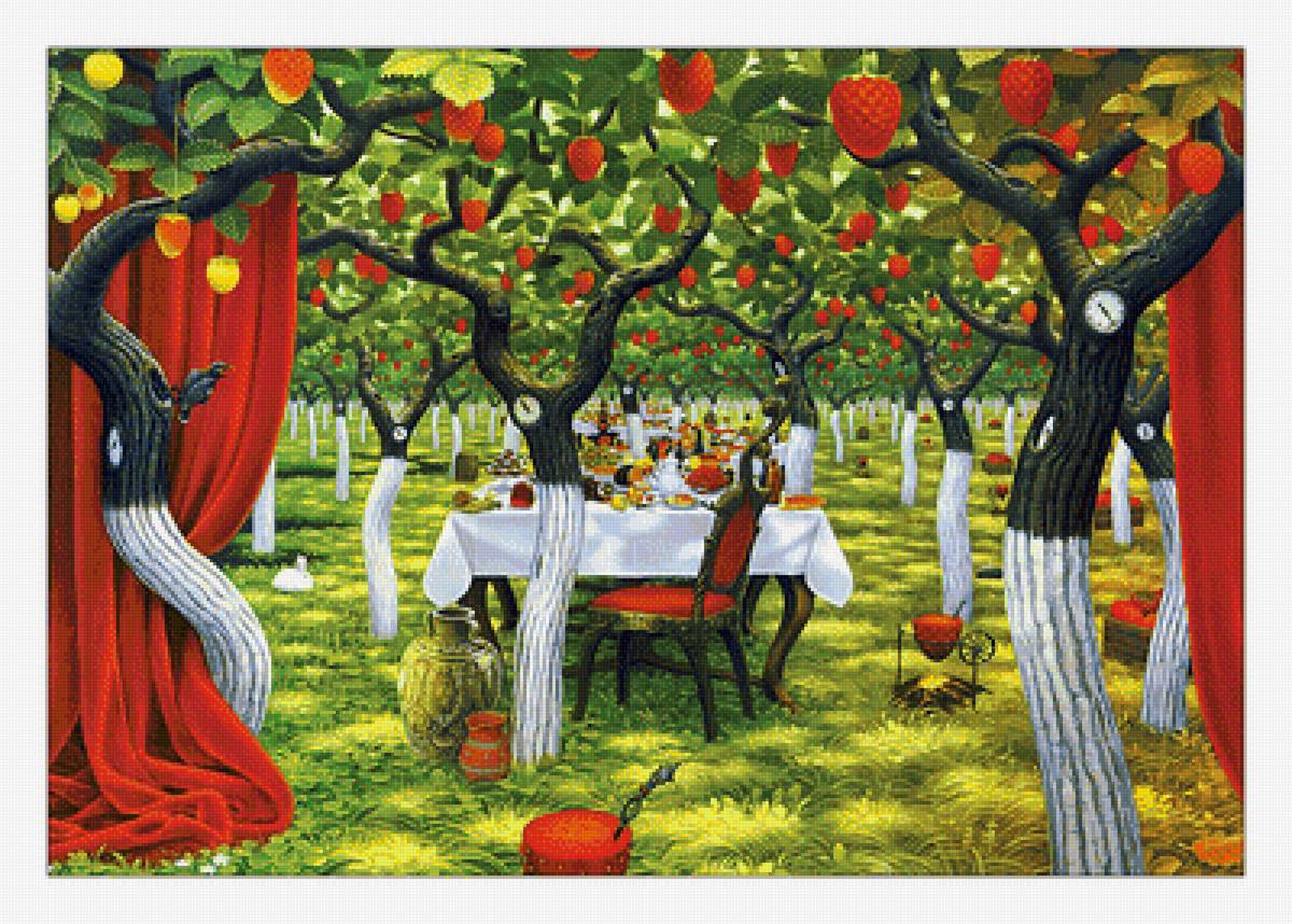 Клубничные деревья.) - живопись, пейзаж, клубника, деревья, ягоды, сад - предпросмотр