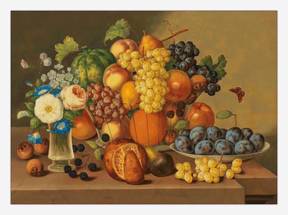 Натюрморт. - фрукты, букет, ягоды, цветы, натюрморт, живопись - предпросмотр