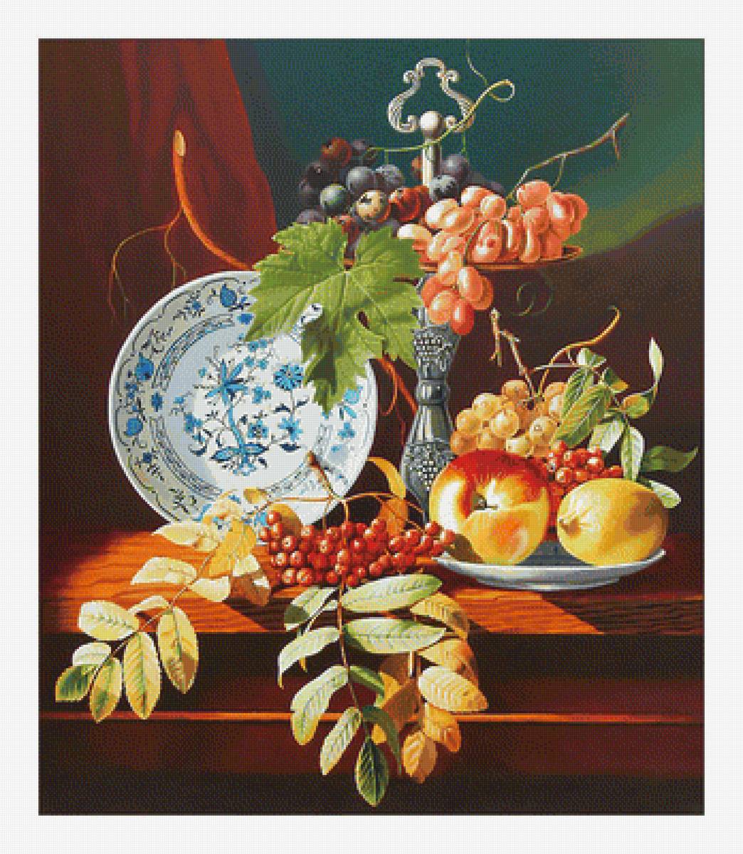 Натюрморт с рябиной. - фрукты, натюрморт, рябина, живопись - предпросмотр