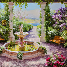 Схема вышивки «Landscape with the Fountain.»