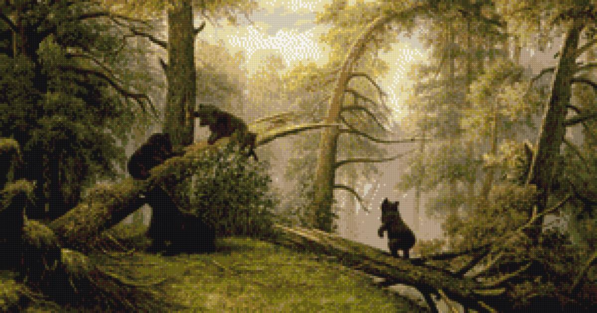 утро в сосновом лесу - медведи, лес - предпросмотр