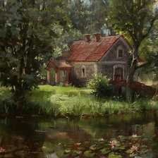 Схема вышивки «Дом у пруда.»