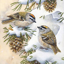 Схема вышивки «Воробышки на сосне»