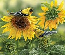 Схема вышивки «Подсолнухи и птица»
