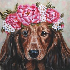 Схема вышивки «собака в венке»