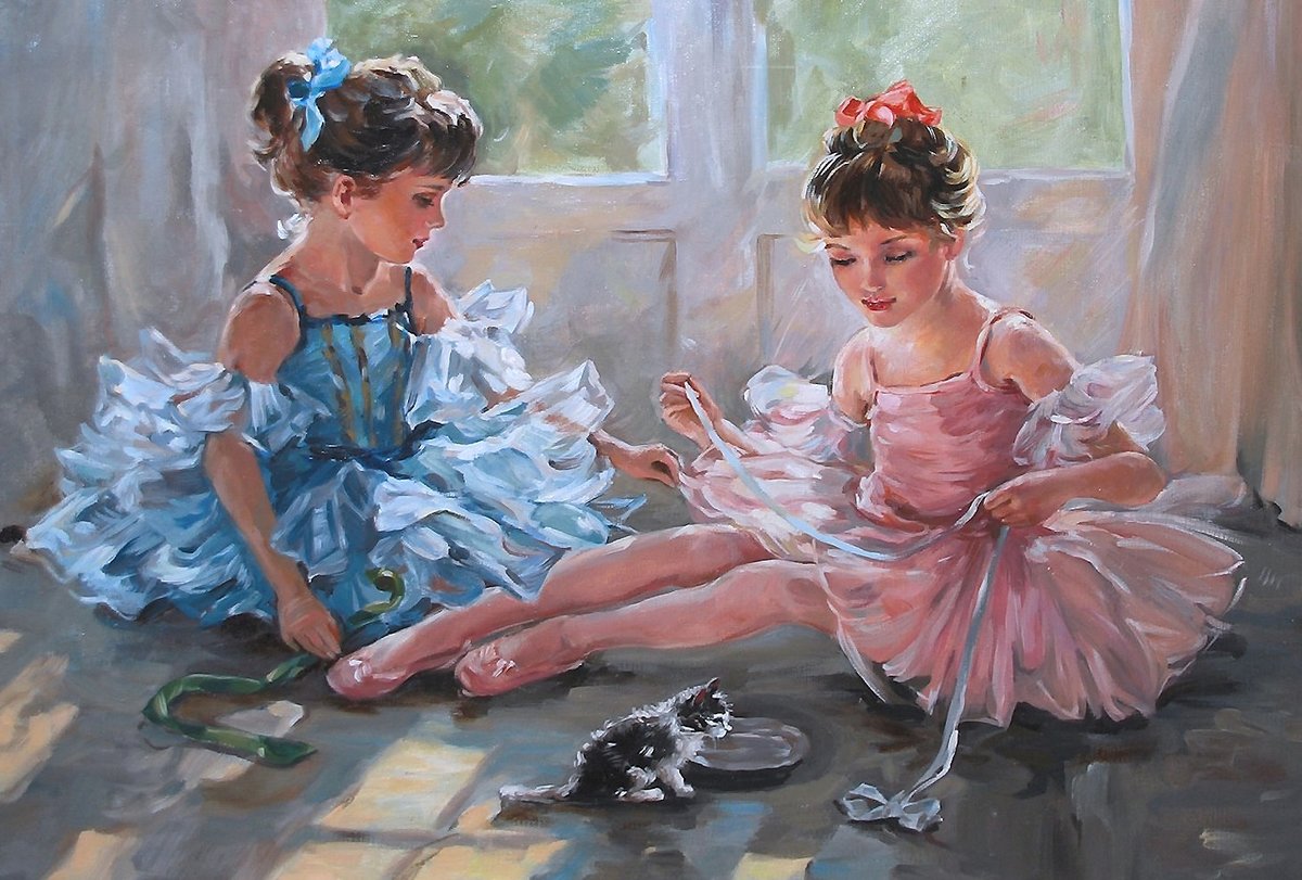 балерины - девочки, котенок - оригинал