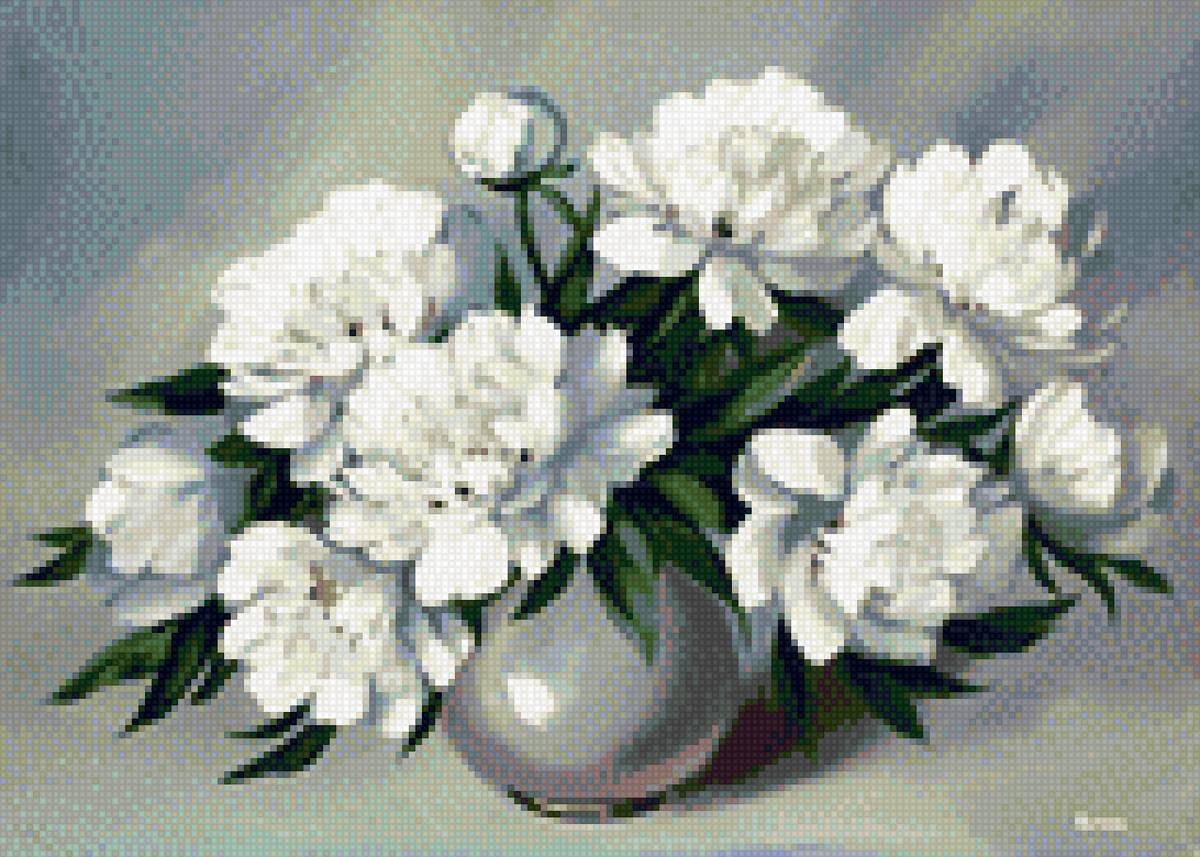 пионы белые - весна, букет пионов, пионы, букет, винтаж - предпросмотр