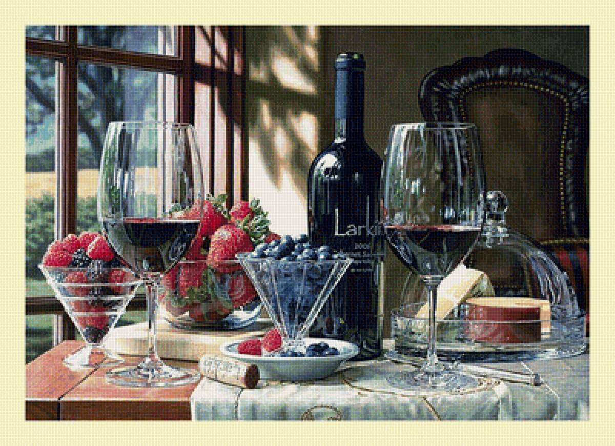 №2060233 - фрукты, вино, виноград, бокалы, натюрморт - предпросмотр