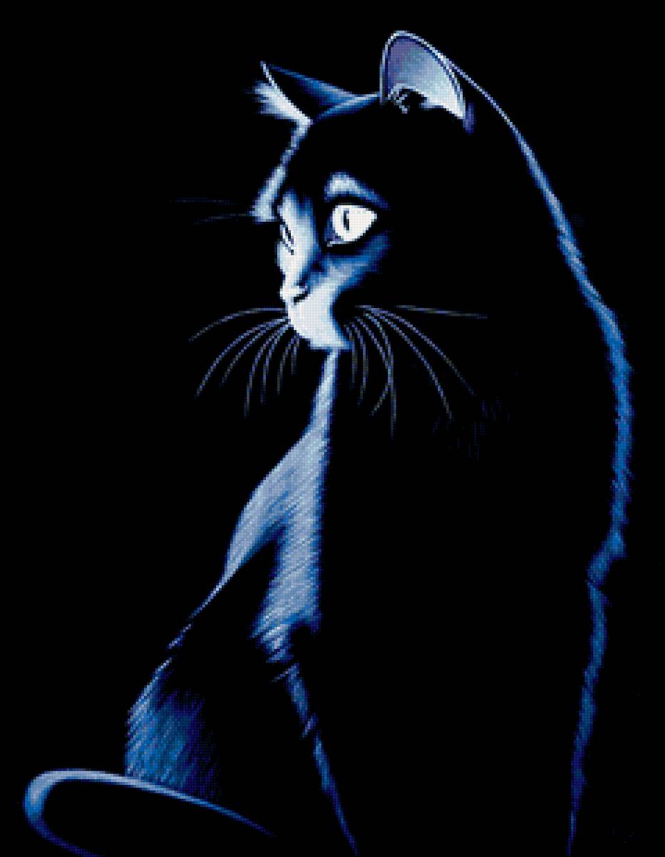 На чёрном фоне - черный фон, кот, кошка, силуэт - предпросмотр