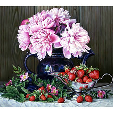 Схема вышивки «Пионы и клубника.»