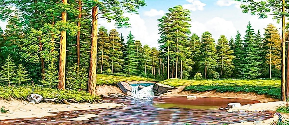 пейзаж - пейзаж, сосны, река, лес, природа - оригинал