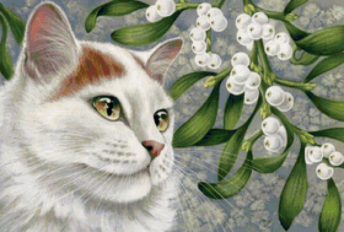 Белая кошечка - кошка, кот, ягоды - предпросмотр