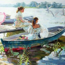 Схема вышивки «Дамы в лодке»