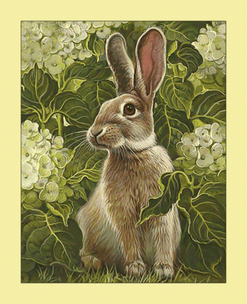 Зайка. - трава, заяц, цветы, живопись, животные - предпросмотр