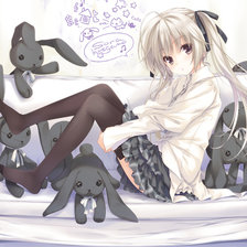 Схема вышивки «сора касугано с игрушками зайчиками на диване связанные небом»