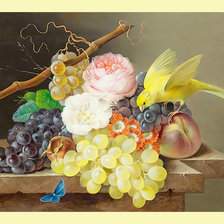 Схема вышивки «Натюрморт с птичкой.»