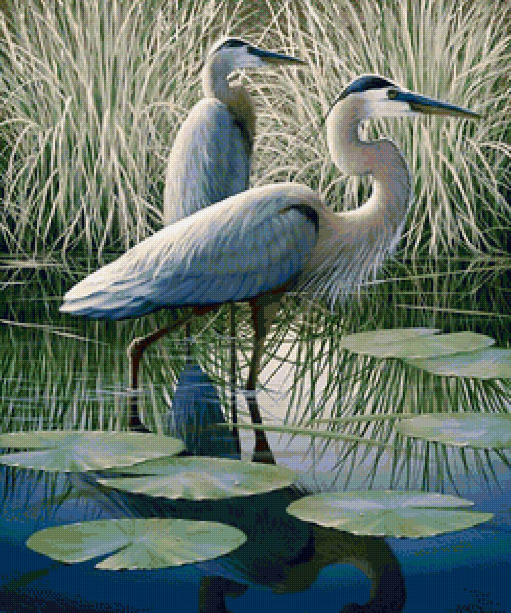 Худ. Бeн Массенбург - лето, аисты, озеро - предпросмотр