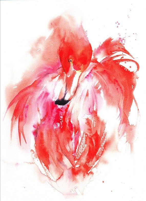 Фламинго - акварель, фламинго - оригинал