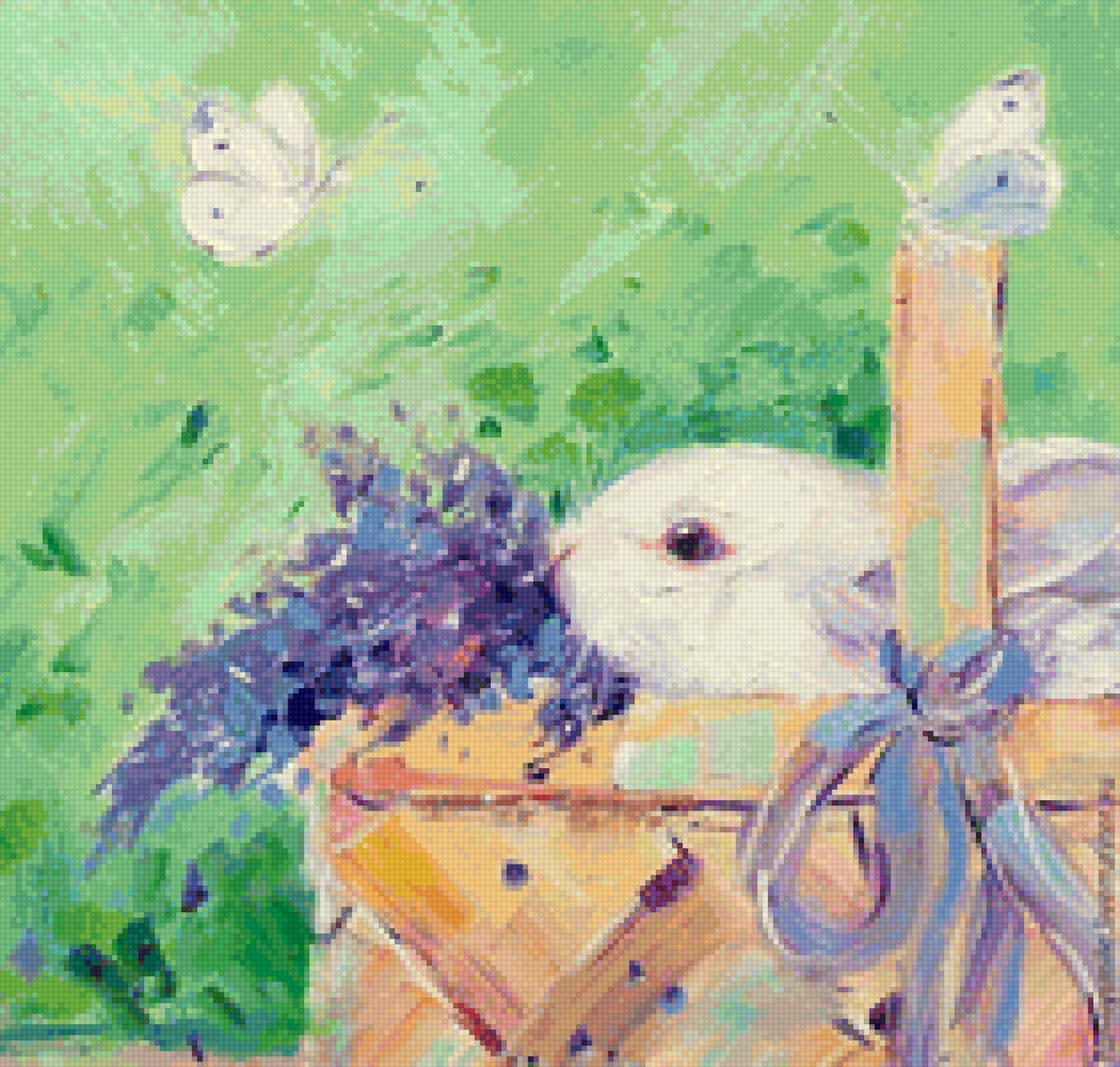 кролик - корзина, лаванда, бабочки, кролик - предпросмотр