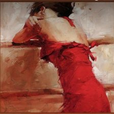 Схема вышивки «Девушка в красном»