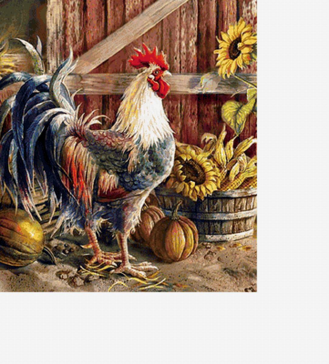 петух 2 - сельский пейзаж, двор., птицы, петухи - предпросмотр