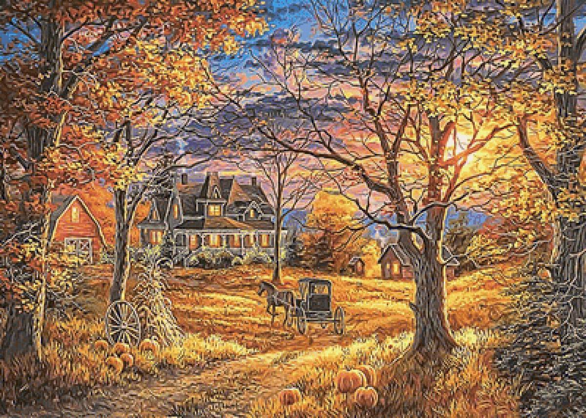 №2067753 - вечер, домик, пейзаж, деревья, осень - предпросмотр