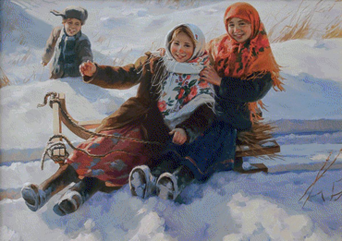 At Pancake Week. - evgeny balakshin painter.snowscenes.children. - предпросмотр
