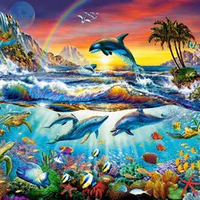 Схема вышивки «море рыбы дельфиы»