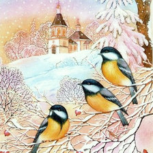 Схема вышивки «Птички в пейзаже»