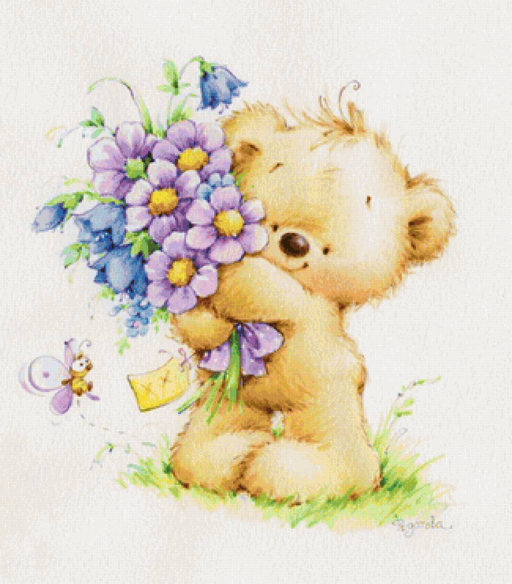 мишка с цветами - цветы, мишка, детская - предпросмотр