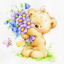 Схема вышивки «мишка с цветами»