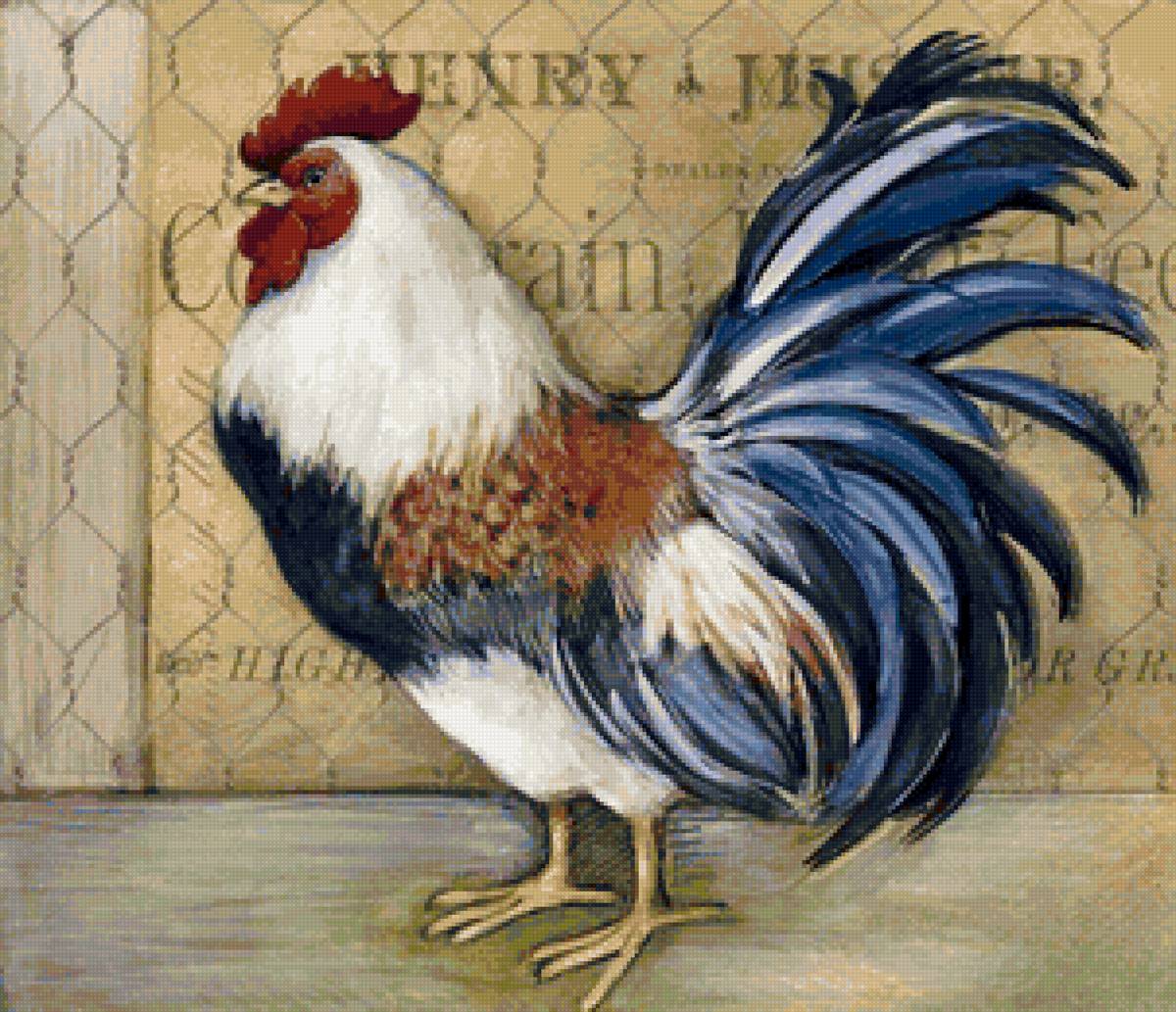 Петух на почтовой марке Франции - петух, птицы - предпросмотр