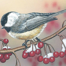 Схема вышивки «Пташка на ветке с ягодами»