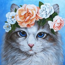 Схема вышивки «кошка в венке»