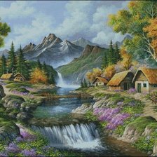 Схема вышивки «домики в горах»