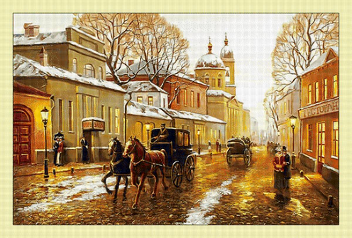 Городской пейзаж. - экипаж, пейзаж, живопись, улицы, город - предпросмотр