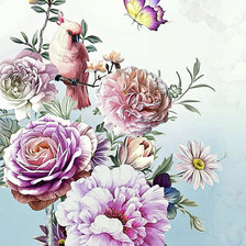 Схема вышивки «Серия "Пионы". Китайский пион и попугай»