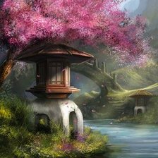 Схема вышивки «Япония. Домик. Озеро»