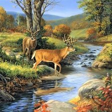 Схема вышивки «Олени у реки»