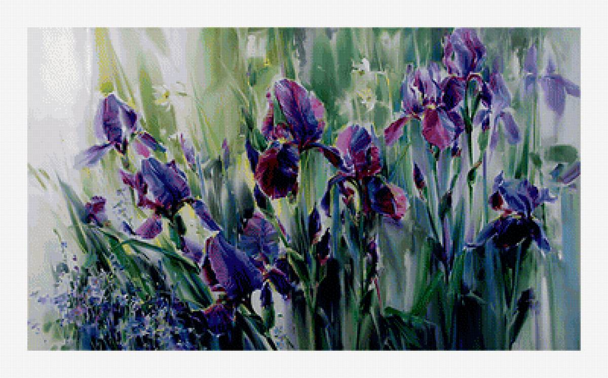Ирисы - живопись, цветы - предпросмотр