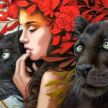 Схема вышивки «Девушка с пантерами.»