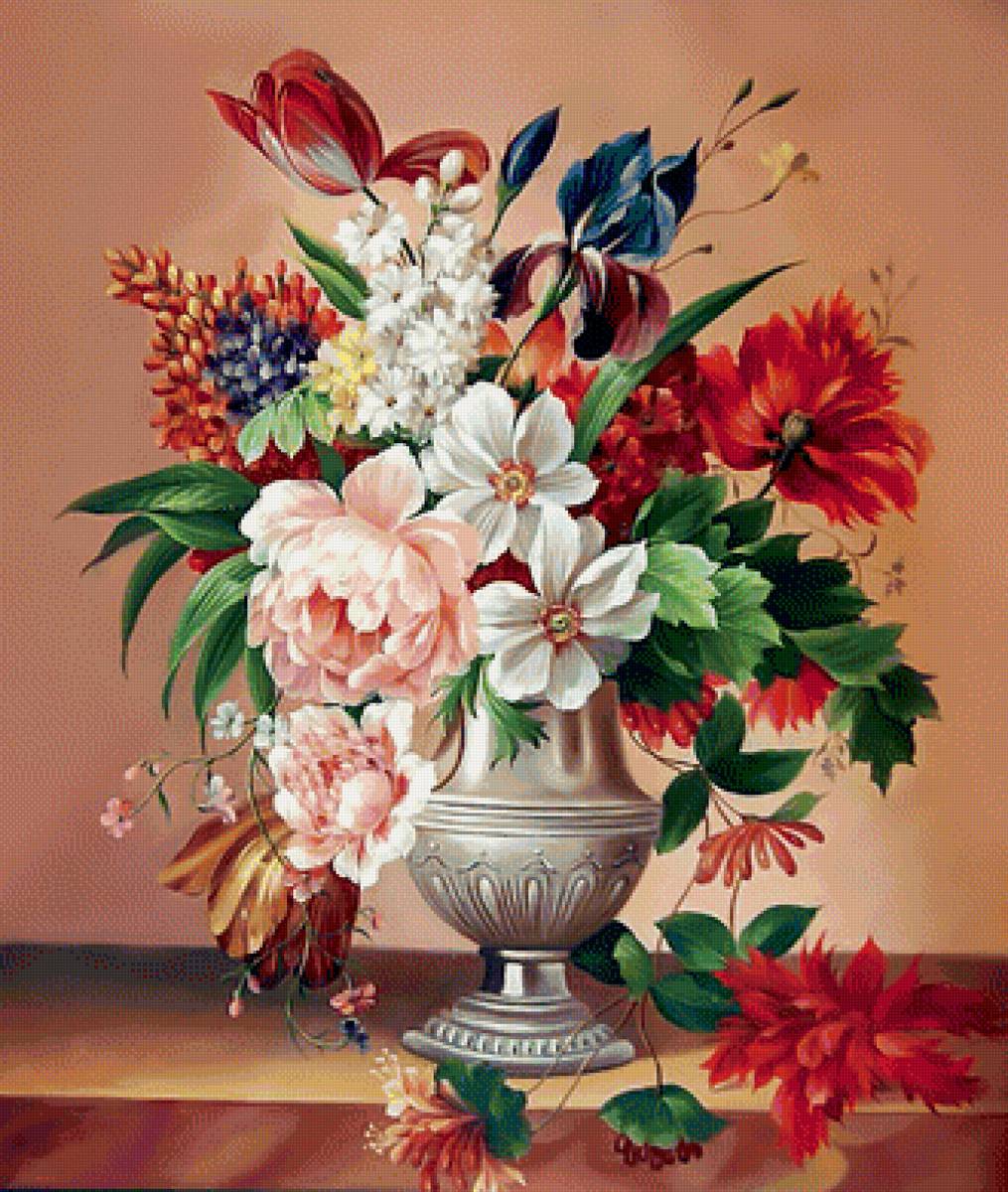 Яркий букет. - розы, цветы, живопись, букет, тюльпаны - предпросмотр