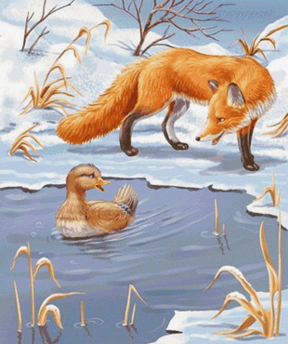 сказка - лиса, прорубь, зима - предпросмотр