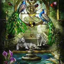 Схема вышивки «павлины,тигры»