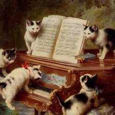 Схема вышивки «Котята и фортепиано»