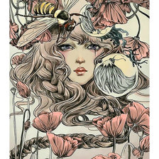 Схема вышивки «Девушка и маки.»