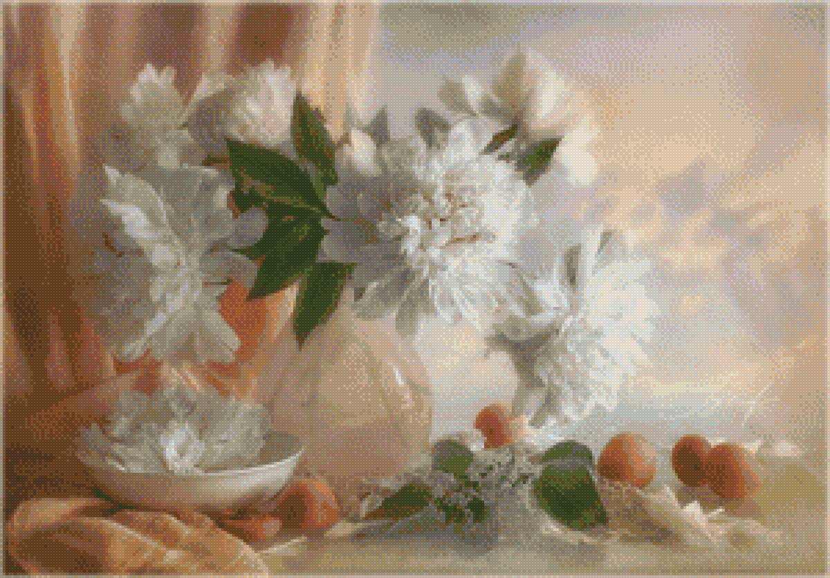 Натюрморт с пионами. - белый, пионы, цветы, натюрморт - предпросмотр