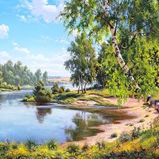 Схема вышивки «три березки у ручья»