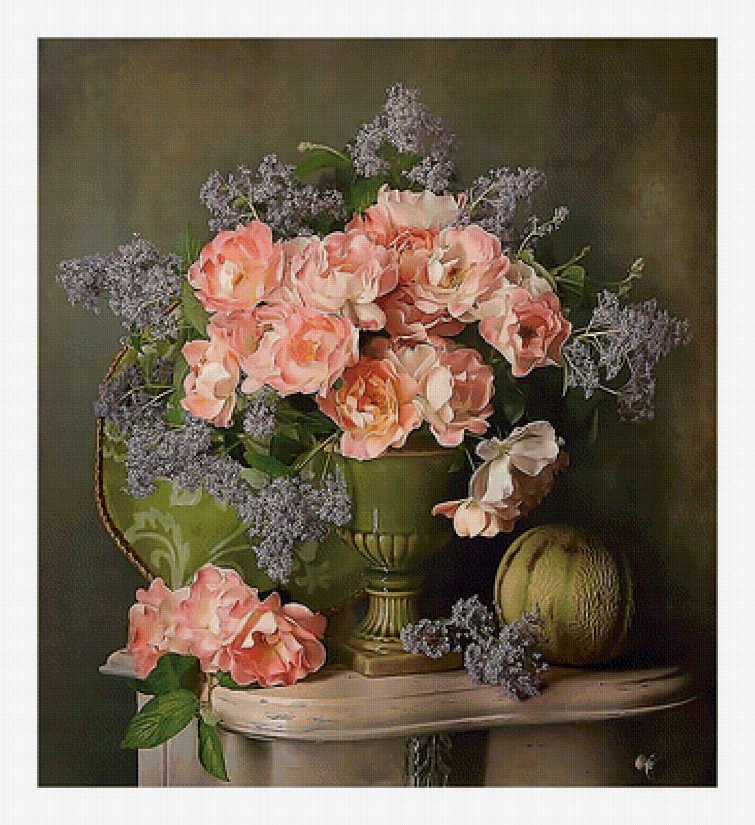 Букет. - цветы, букет, живопись, ваза - предпросмотр