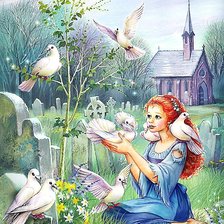 Схема вышивки «девочка и голуби»